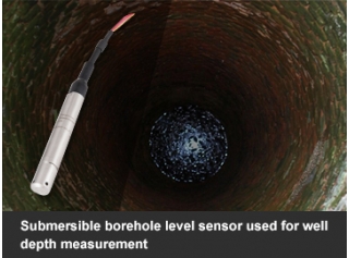 Submersible borehole level sensor used for well depth measurement